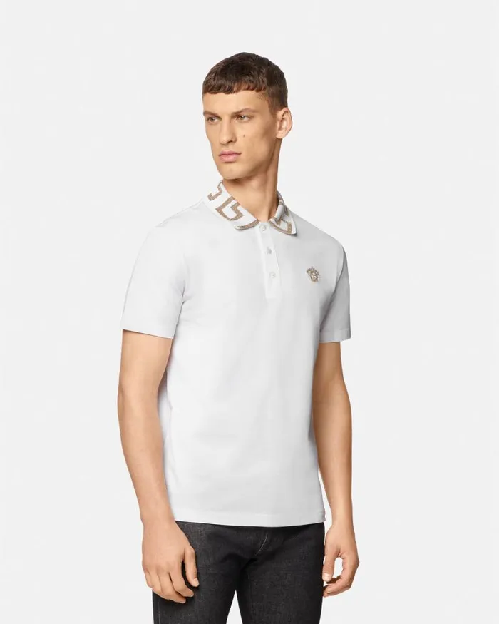 Greca Polo Shirt White Men Versace TShirts and Polos