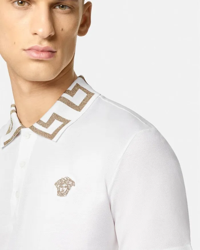 Greca Polo Shirt White Men Versace TShirts and Polos