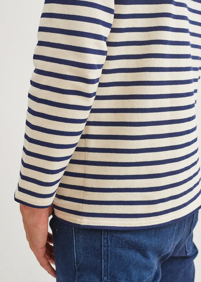Guildo Boat Neck Breton Stripe Shirt Heavyweight Cotton Ecrunavy Men Saint James Breton Striped Shirts