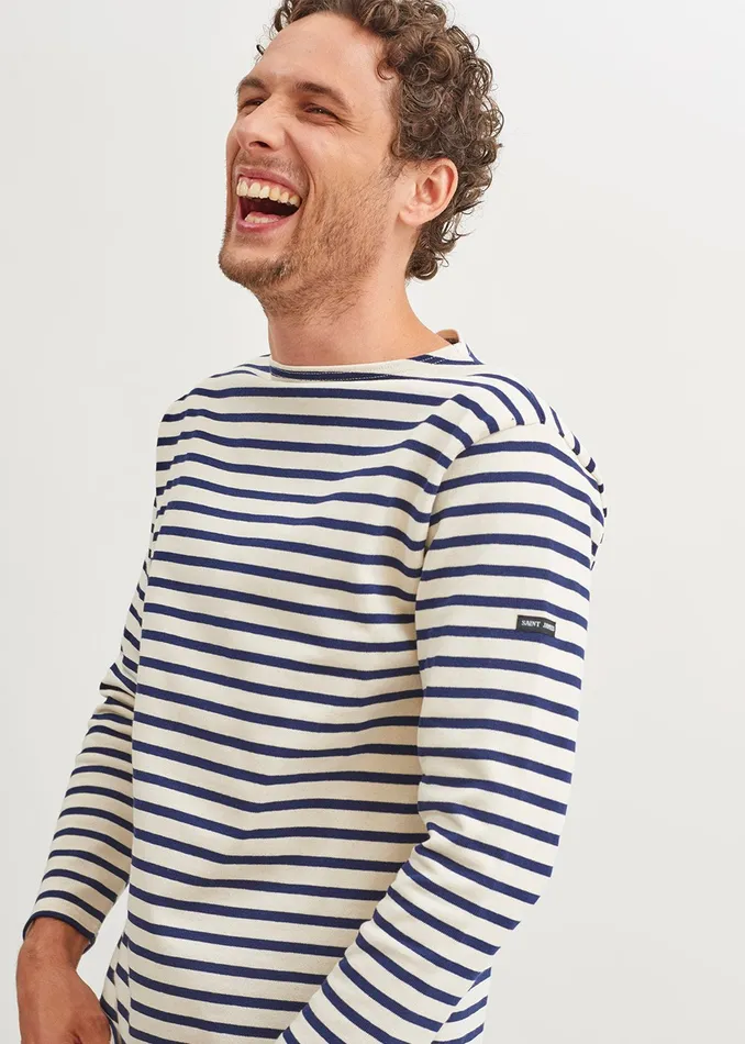 Guildo Boat Neck Breton Stripe Shirt Heavyweight Cotton Ecrunavy Men Saint James Breton Striped Shirts