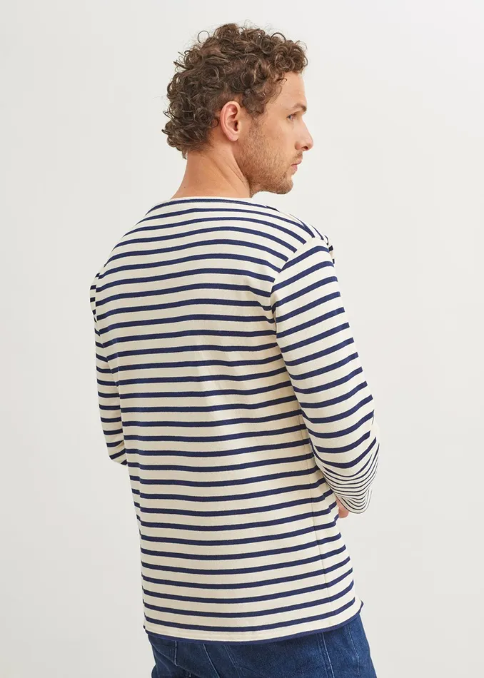 Guildo Boat Neck Breton Stripe Shirt Heavyweight Cotton Ecrunavy Men Saint James Breton Striped Shirts