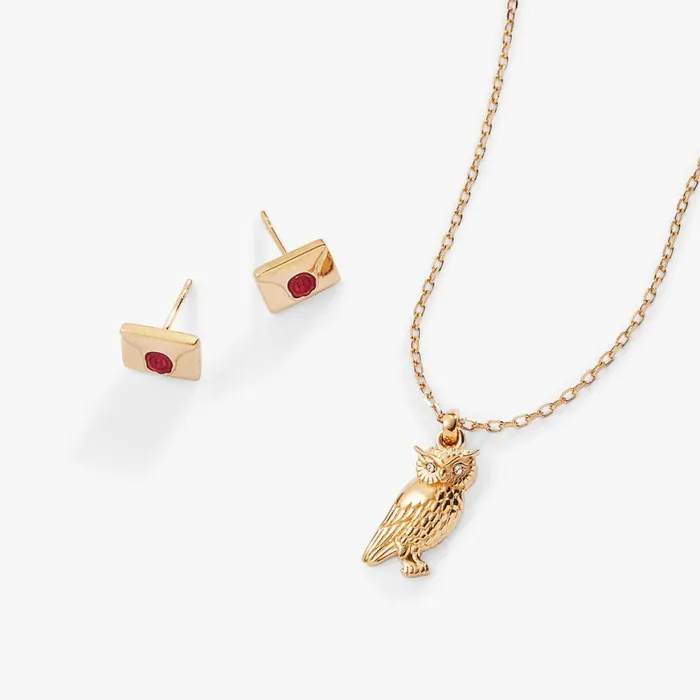 Harry Potter Owl And Hogwarts Letter Necklace And Earring Set 14kt Gold Plated 14kt Gold Over Sterling Silver Women Alex And Ani Fine Jewelry