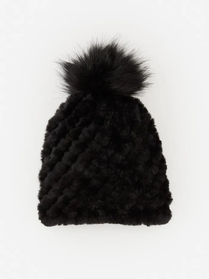 Hats and Gloves Women JMcLaughlin Loulou Faux Fur Beanie Black