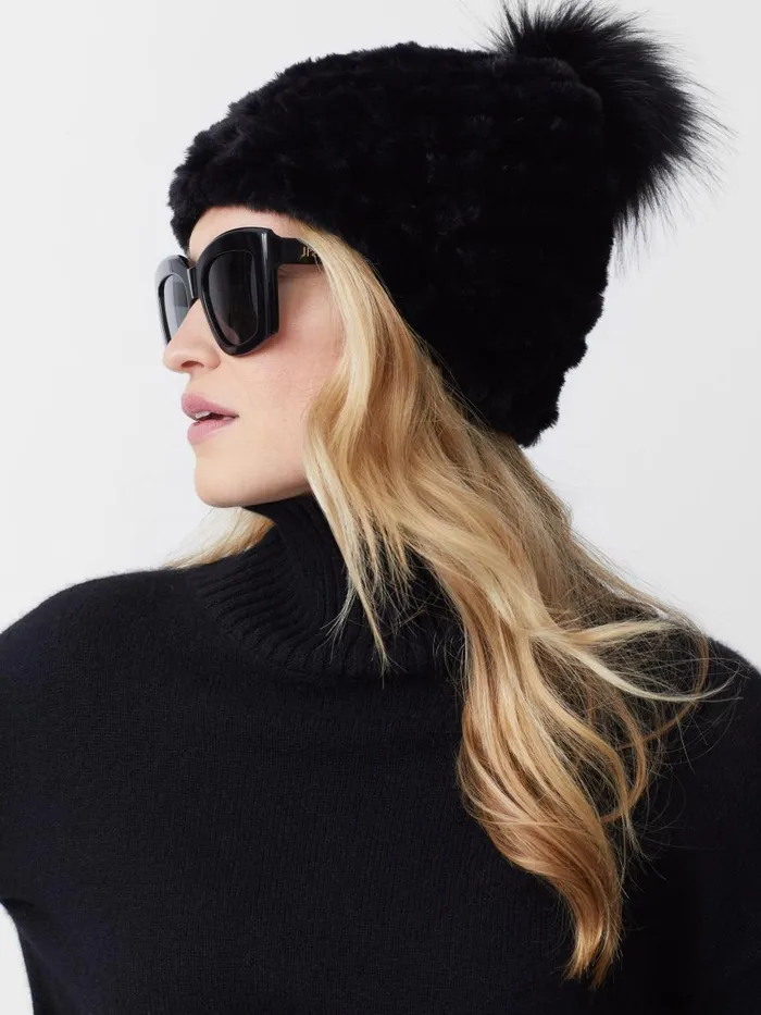 Hats and Gloves Women JMcLaughlin Loulou Faux Fur Beanie Black Hats and Gloves Women JMcLaughlin Loulou Faux Fur Beanie Black