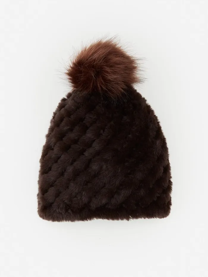 Hats and Gloves Women JMcLaughlin Loulou Faux Fur Beanie Dark Brown