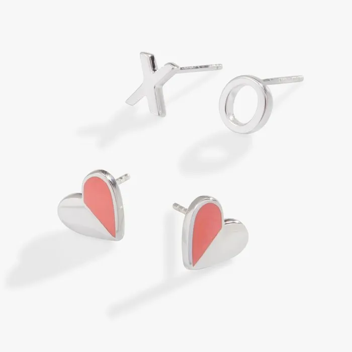 Heart 039XO039 Stud Earrings Set Of 2 Silver Women Alex And Ani Earrings