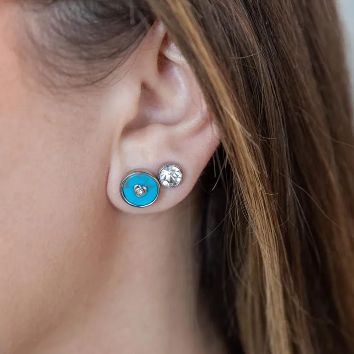 Heart Crystal Earring Set Reconstituted Turquoise Silver Women Alex And Ani Earrings
