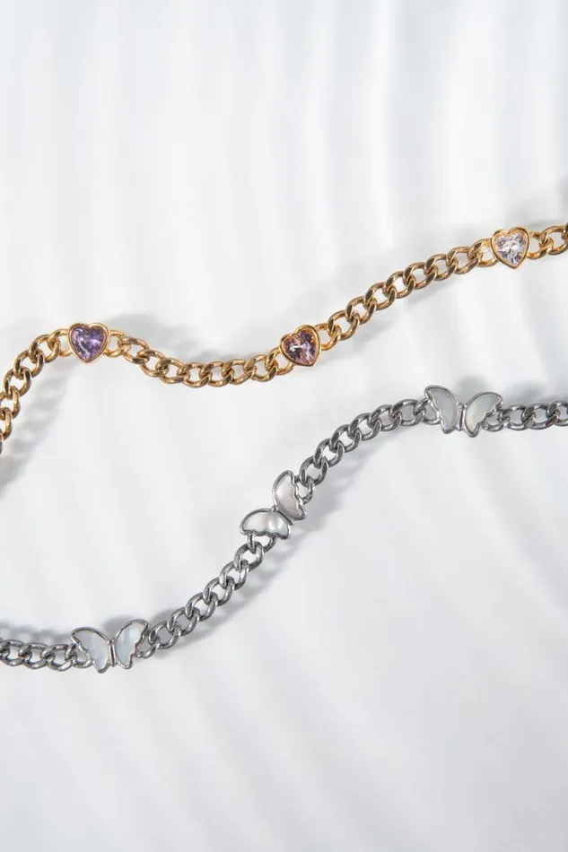 Heart Curb Chain Bracelet Stainless Steel Gold Women Alex And Ani Heart