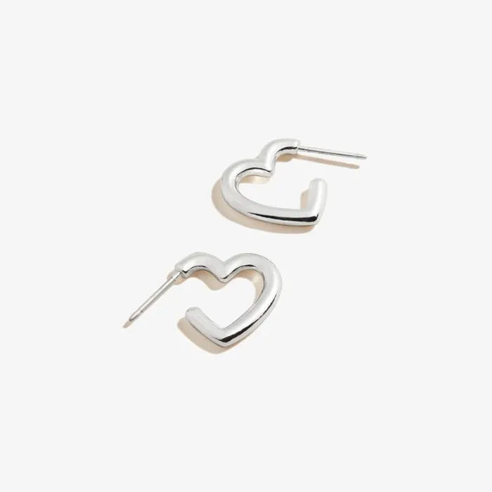 Heart Huggie Hoop Earrings Shiny Silver Women Alex And Ani Charms For Earrings