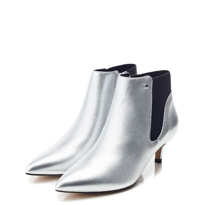 Heeled And Wedge Boots Women Moda In Pelle Qute Silver Leather
