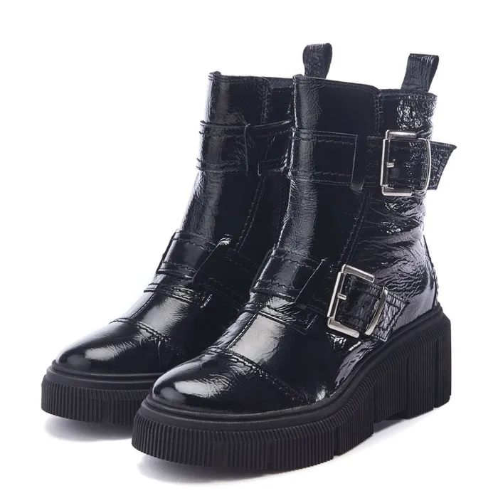 Heeled And Wedge Boots Women Moda In Pelle Shoon Sh Osborne Black Patent Leather Heeled And Wedge Boots Women Moda In Pelle Shoon Sh Osborne Black Patent Leather