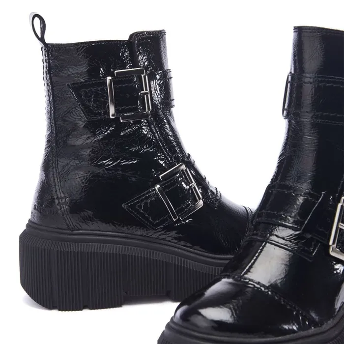 Heeled And Wedge Boots Women Moda In Pelle Shoon Sh Osborne Black Patent Leather Heeled And Wedge Boots Women Moda In Pelle Shoon Sh Osborne Black Patent Leather