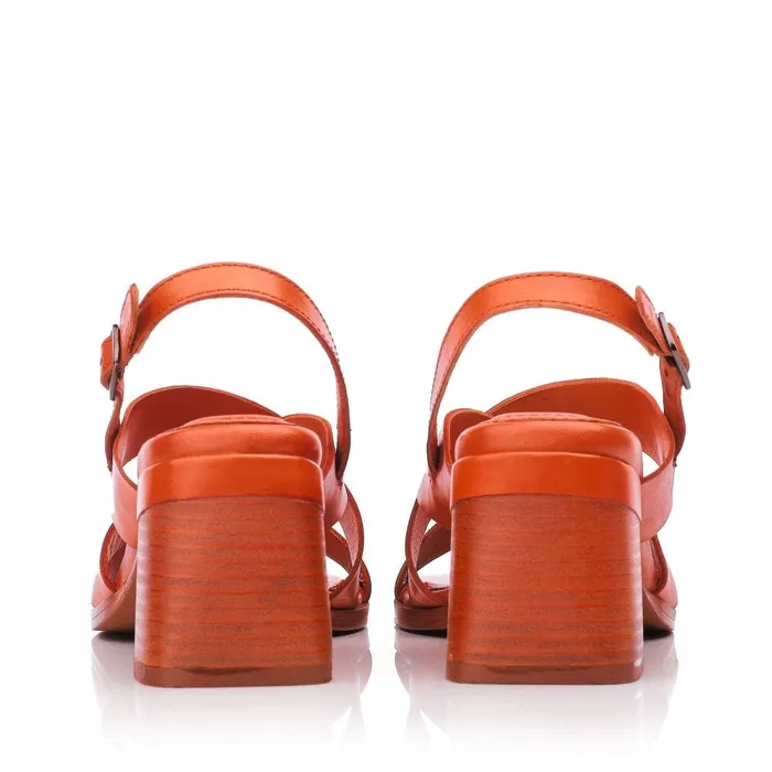 Heeled Sandals Women Moda In Pelle Leeana Orange Leather