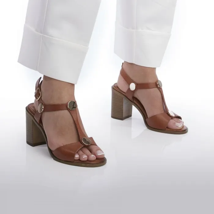 Heeled Sandals Women Moda In Pelle Lusia Tan Leather