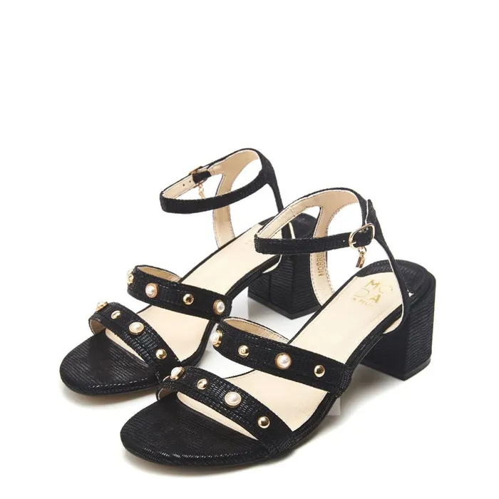 Heeled Sandals Women Moda In Pelle Morrila Black Lizard