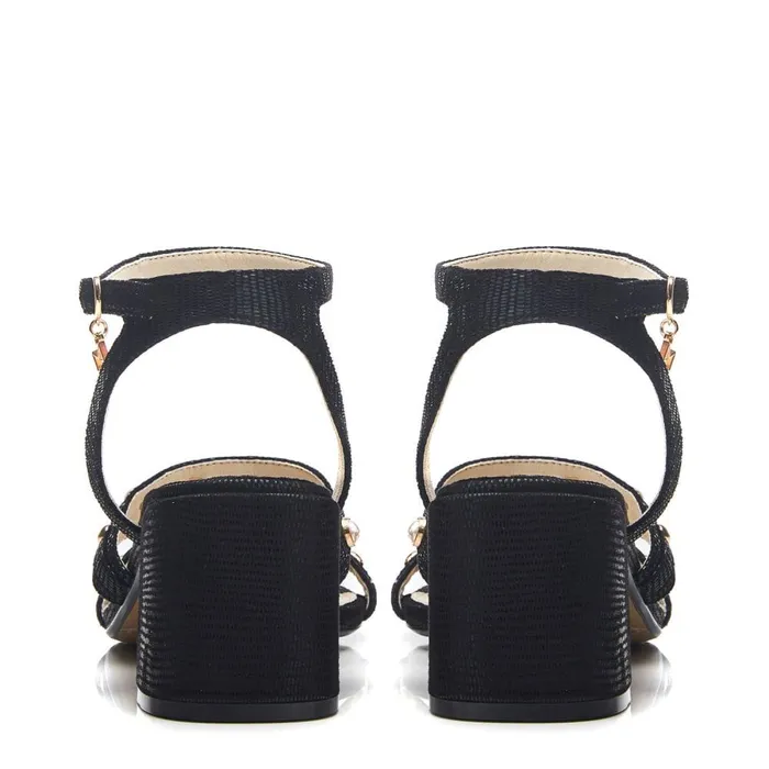 Heeled Sandals Women Moda In Pelle Morrila Black Lizard