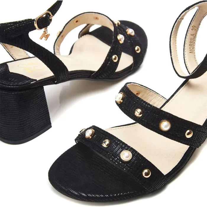 Heeled Sandals Women Moda In Pelle Morrila Black Lizard