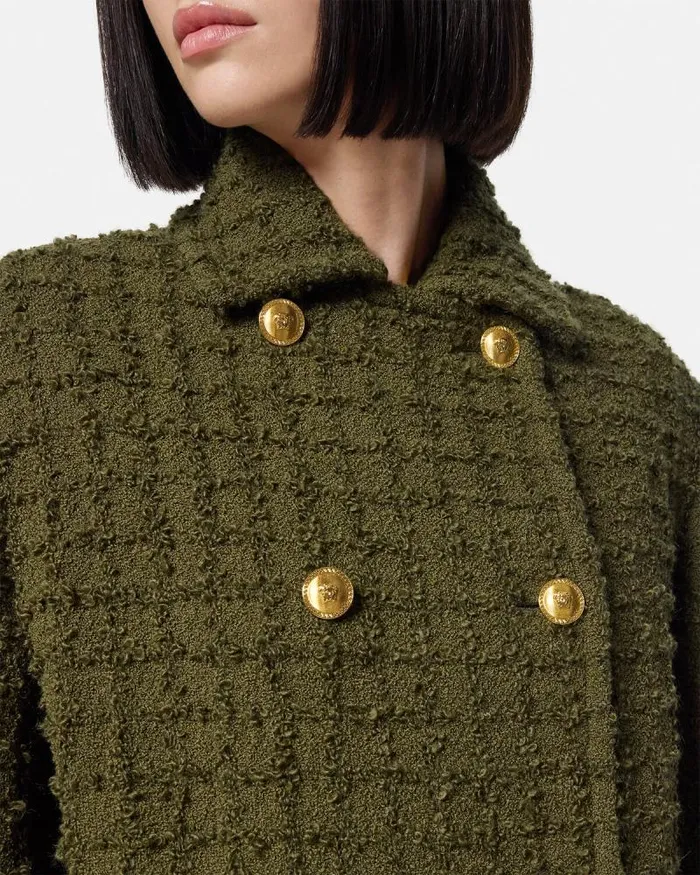 Heritage Tweed Peacoat Green Women Versace Outerwear and Coats