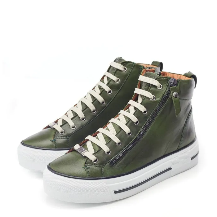 HighTop Trainers Women Moda In Pelle Annaken Green Leather