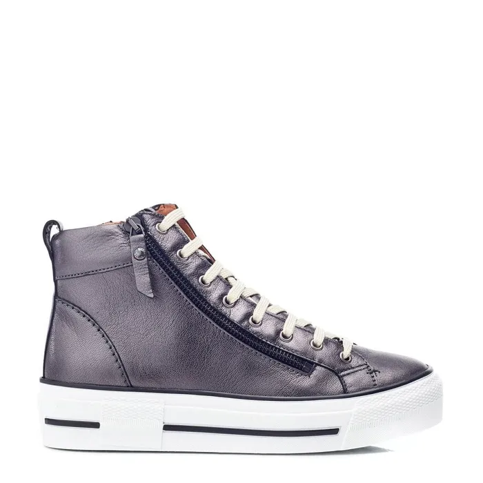 HighTop Trainers Women Moda In Pelle Annaken Grey Metallic Leather