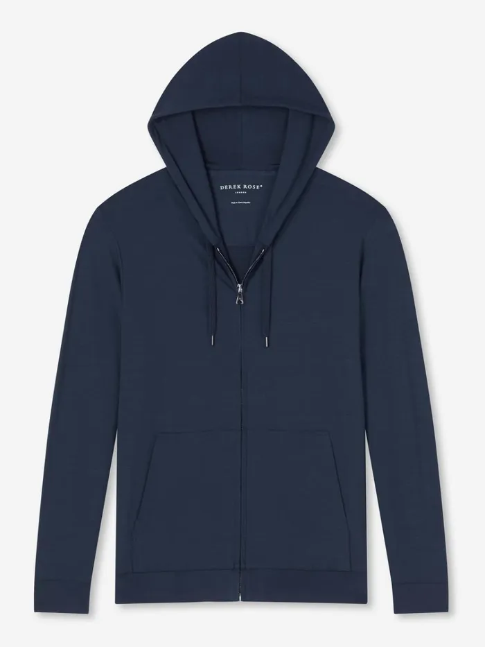 Hooded Tops Men Derek Rose Hoodie Basel Micro Modal Stretch Navy
