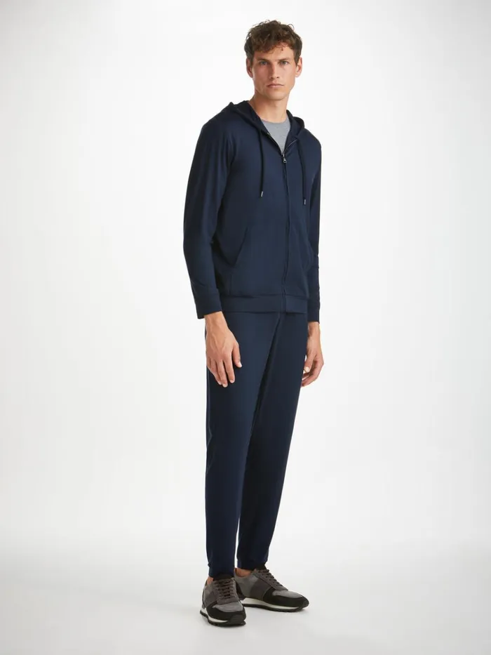 Hooded Tops Men Derek Rose Hoodie Basel Micro Modal Stretch Navy