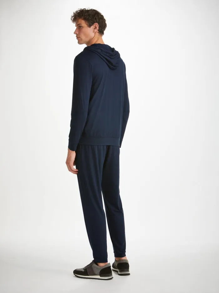 Hooded Tops Men Derek Rose Hoodie Basel Micro Modal Stretch Navy