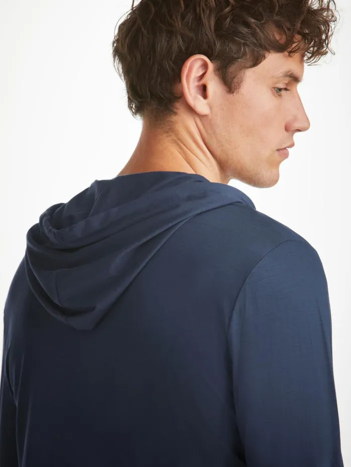 Hooded Tops Men Derek Rose Hoodie Basel Micro Modal Stretch Navy