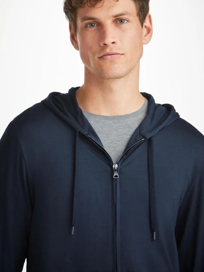 Hooded Tops Men Derek Rose Hoodie Basel Micro Modal Stretch Navy