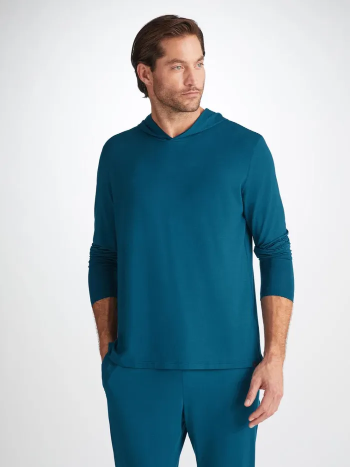 Hooded Tops Men Derek Rose Pullover Hoodie Basel Micro Modal Stretch Poseidon Blue Hooded Tops Men Derek Rose Pullover Hoodie Basel Micro Modal Stretch Poseidon Blue