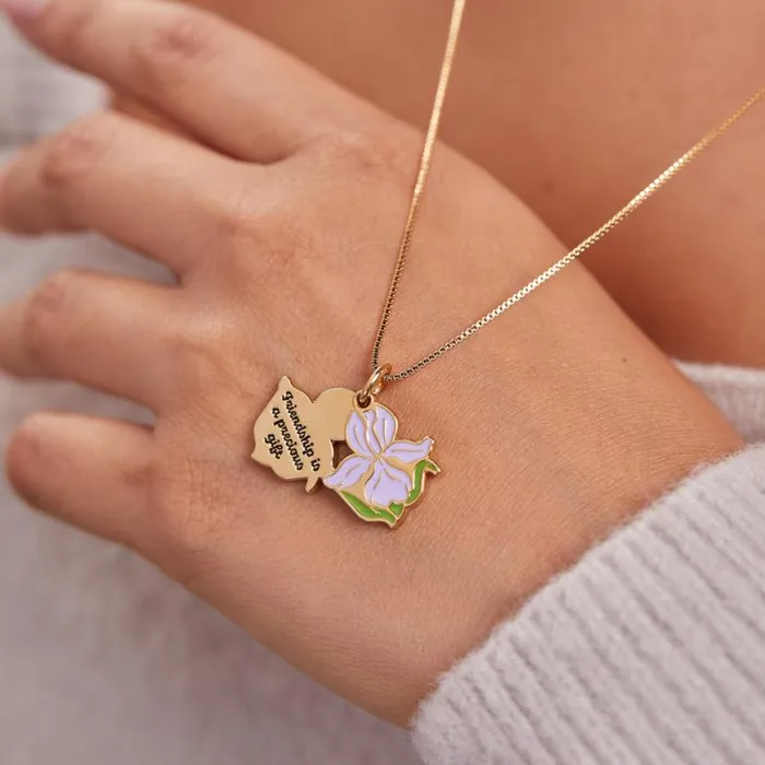 Iris Flower 039Friendship Is A Precious Gift039 Necklace Gold Women Alex And Ani Strength Protection