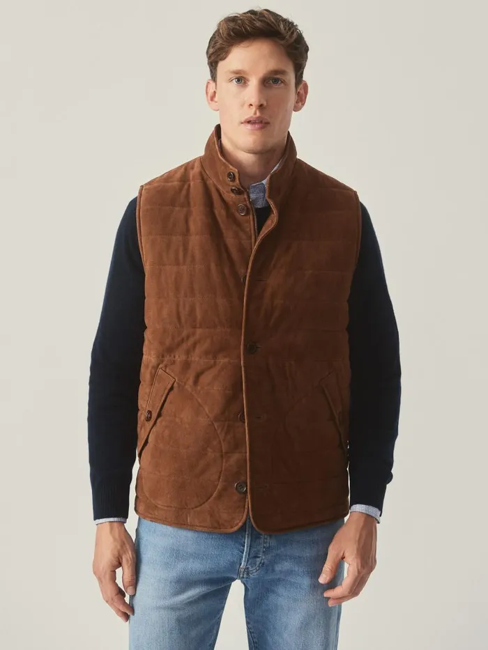 Jackets and Outerwear Men JMcLaughlin Cotswald Suede Vest Whiskey