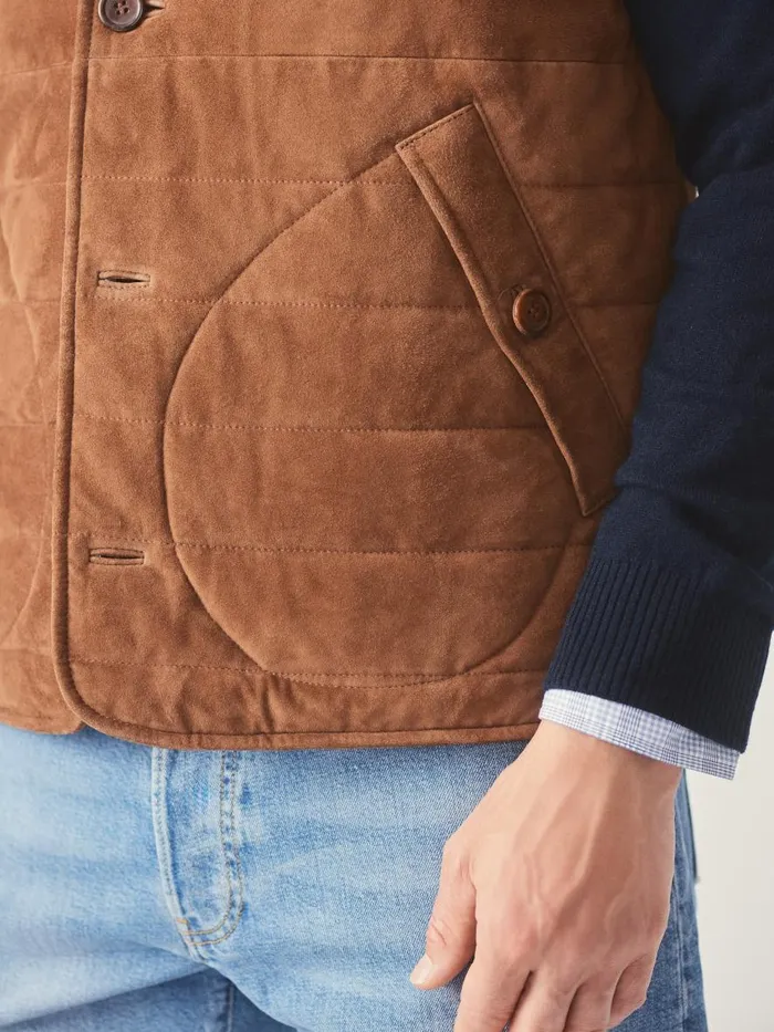 Jackets and Outerwear Men JMcLaughlin Cotswald Suede Vest Whiskey Jackets and Outerwear Men JMcLaughlin Cotswald Suede Vest Whiskey