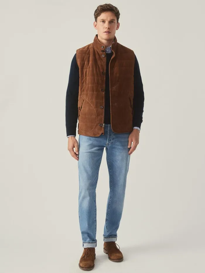 Jackets and Outerwear Men JMcLaughlin Cotswald Suede Vest Whiskey Jackets and Outerwear Men JMcLaughlin Cotswald Suede Vest Whiskey