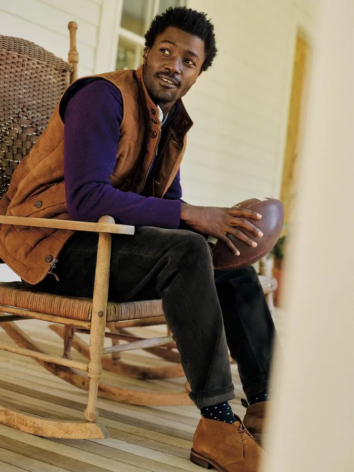 Jackets and Outerwear Men JMcLaughlin Cotswald Suede Vest Whiskey Jackets and Outerwear Men JMcLaughlin Cotswald Suede Vest Whiskey
