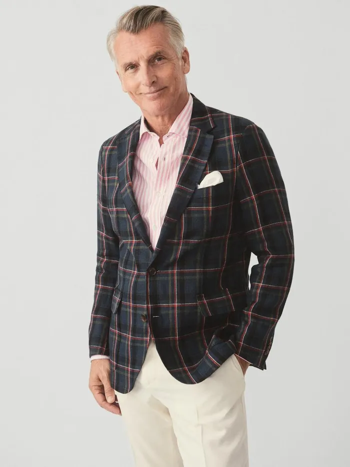 Jackets and Outerwear Men JMcLaughlin McCown Linen Sport Coat In Plaid Greennavyred