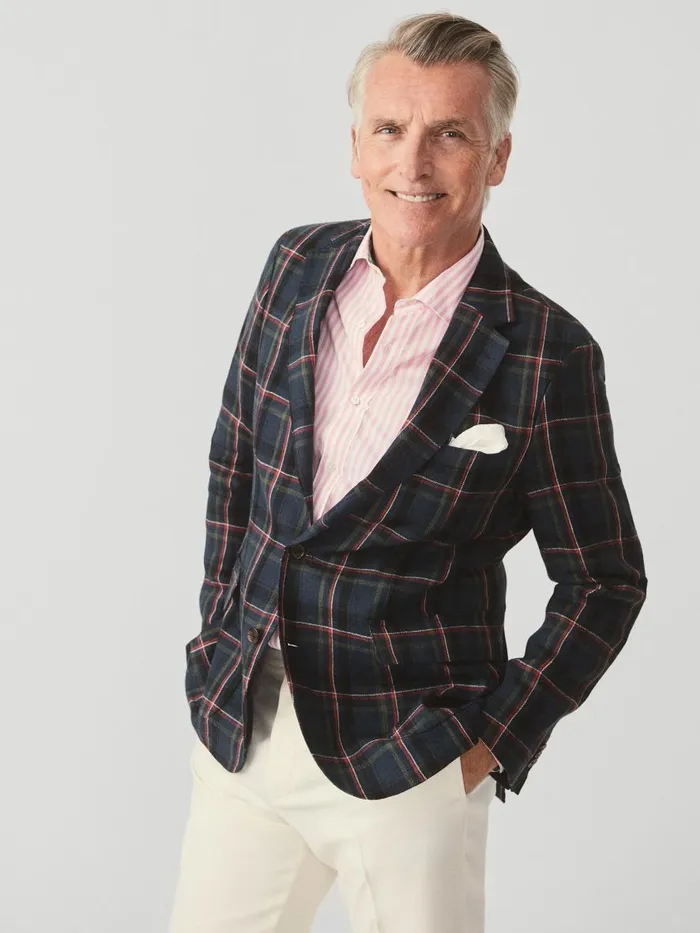 Jackets and Outerwear Men JMcLaughlin McCown Linen Sport Coat In Plaid Greennavyred