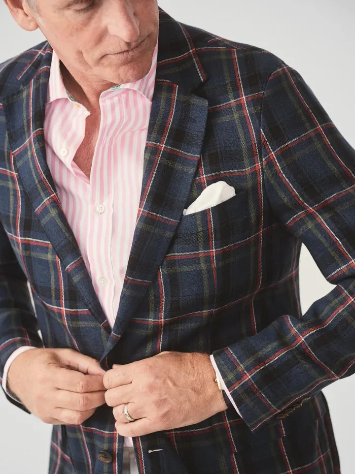 Jackets and Outerwear Men JMcLaughlin McCown Linen Sport Coat In Plaid Greennavyred