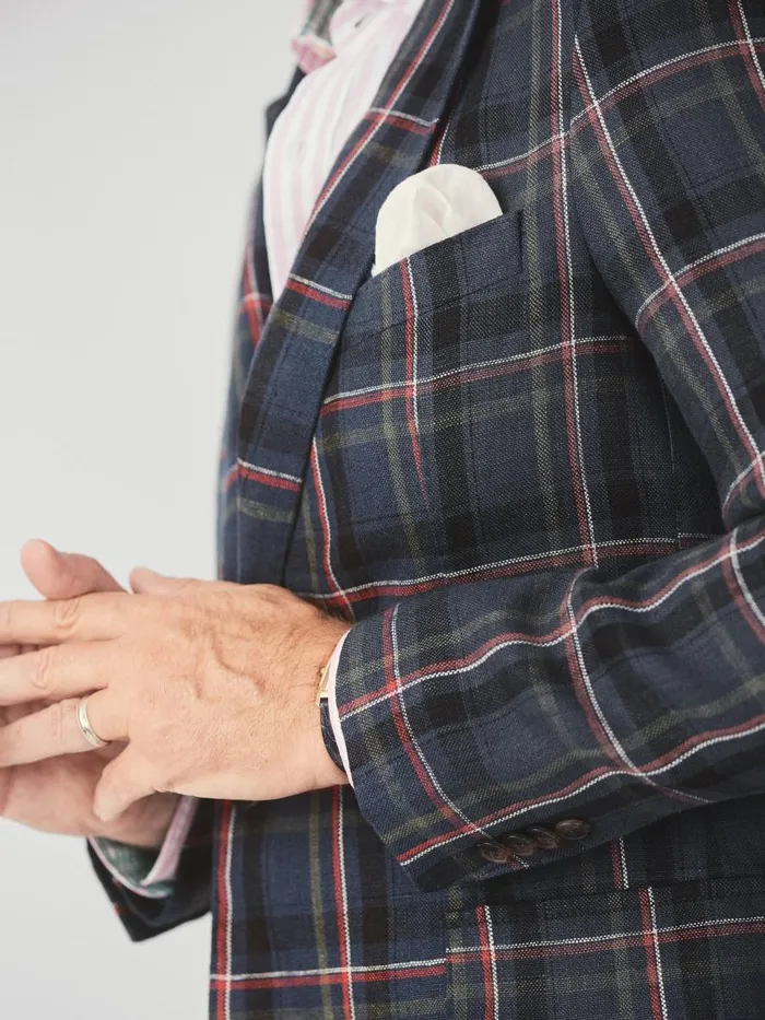 Jackets and Outerwear Men JMcLaughlin McCown Linen Sport Coat In Plaid Greennavyred