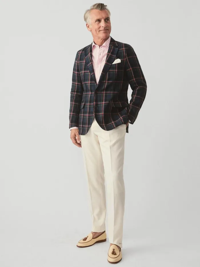 Jackets and Outerwear Men JMcLaughlin McCown Linen Sport Coat In Plaid Greennavyred