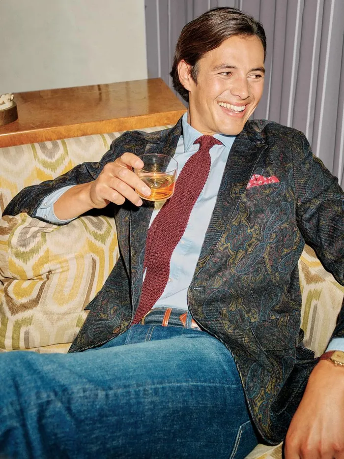 Jackets and Outerwear Men JMcLaughlin McCown Sport Coat In Paisley Bluebrownyellowred