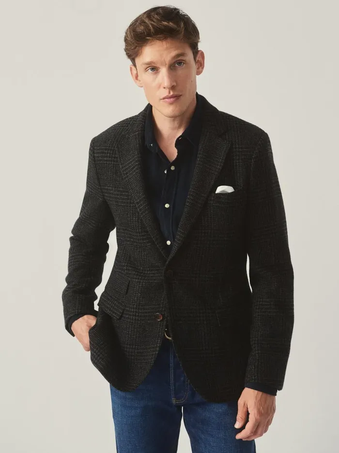 Jackets and Outerwear Men JMcLaughlin Suffolk Wool Sport Coat In Glen Plaid Charcoal Gray