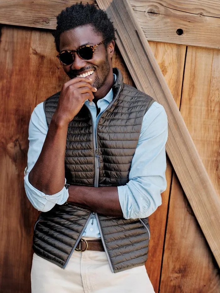 Jackets and Outerwear Men JMcLaughlin Traveler Quilted Vest Dark Olive
