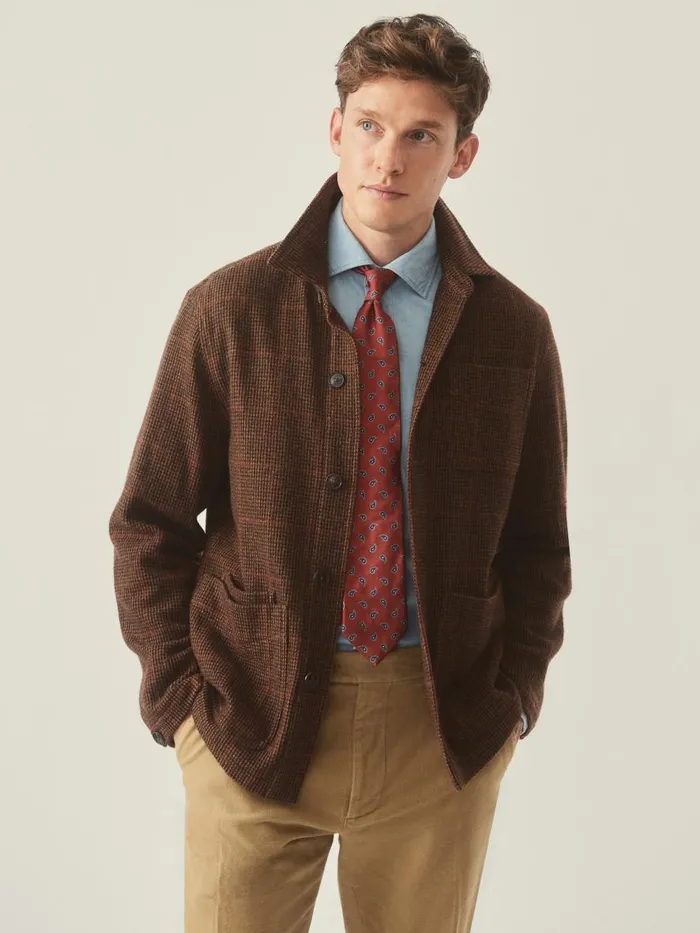 Jackets and Outerwear Men JMcLaughlin Weekender Jacket In Houndstooth Browntanred