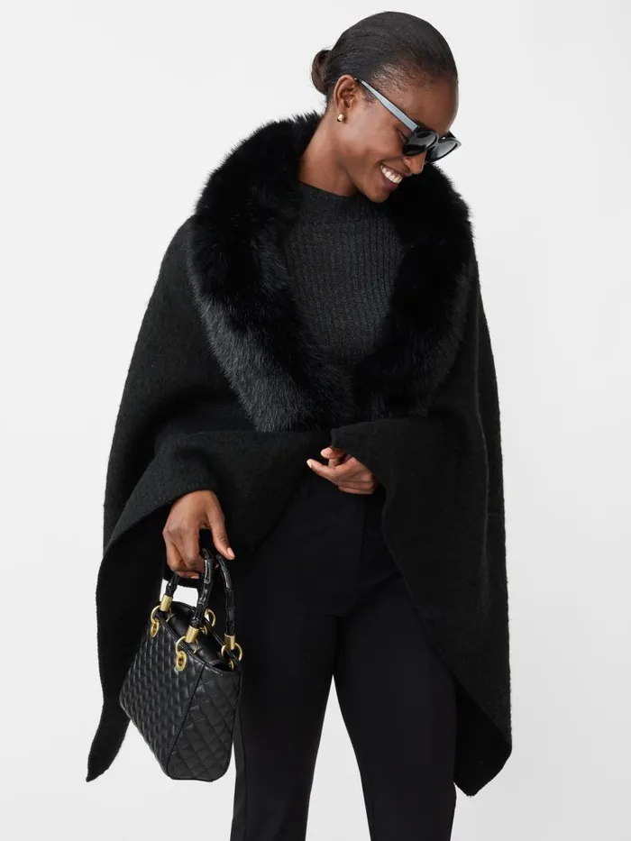 Jackets and Outerwear Women JMcLaughlin Bianca Cape With Faux Fur Collar Black