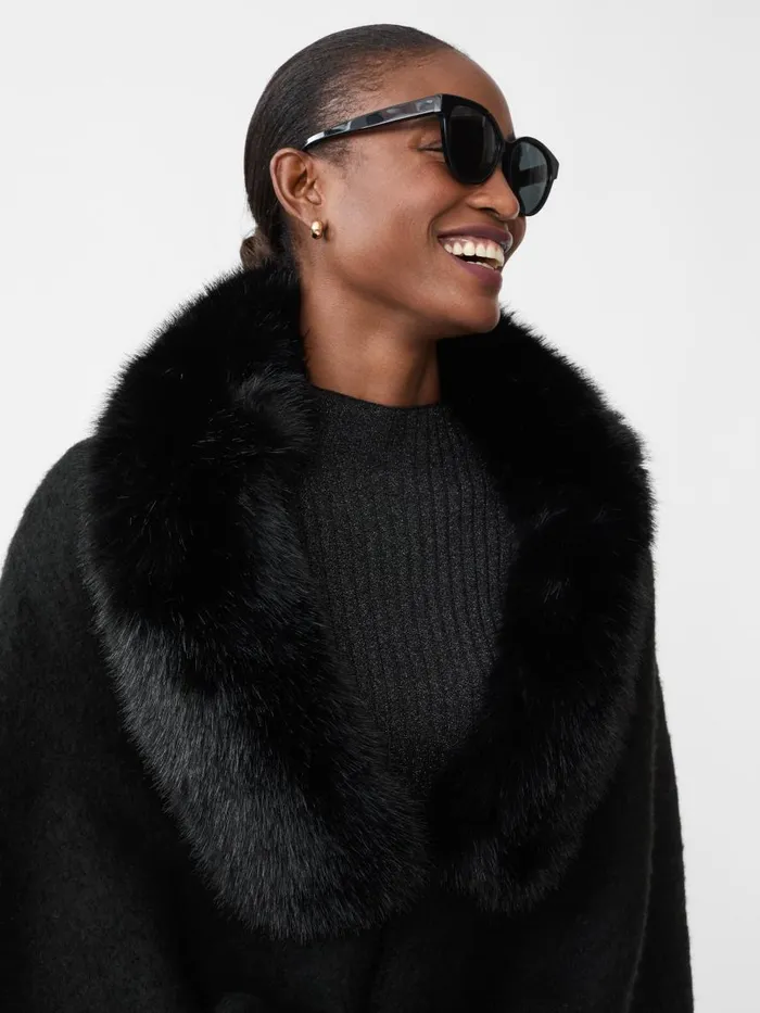 Jackets and Outerwear Women JMcLaughlin Bianca Cape With Faux Fur Collar Black