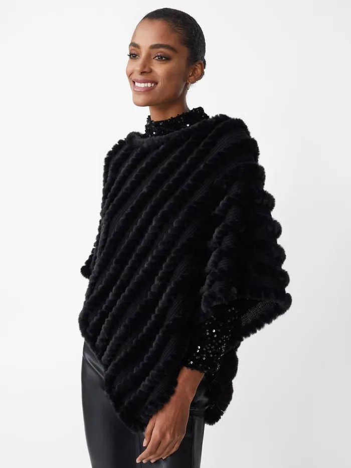 Jackets and Outerwear Women JMcLaughlin Cortina Faux Fur Poncho Black