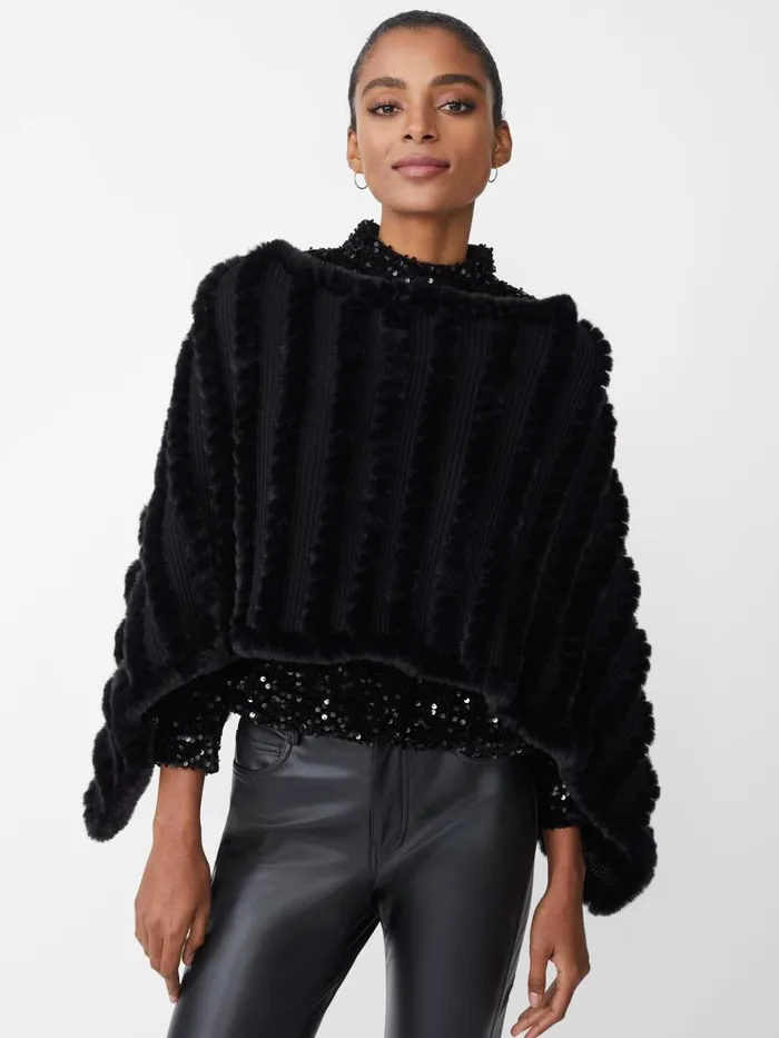 Jackets and Outerwear Women JMcLaughlin Cortina Faux Fur Poncho Black Jackets and Outerwear Women JMcLaughlin Cortina Faux Fur Poncho Black