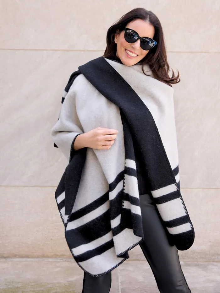 Jackets and Outerwear Women JMcLaughlin Deanna Reversible Wrap In Color Block Blackoff White Jackets and Outerwear Women JMcLaughlin Deanna Reversible Wrap In Color Block Blackoff White