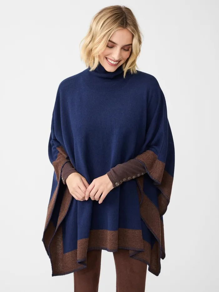 Jackets and Outerwear Women JMcLaughlin Noelle Cashmere Poncho In Color Block Navybrown Jackets and Outerwear Women JMcLaughlin Noelle Cashmere Poncho In Color Block Navybrown
